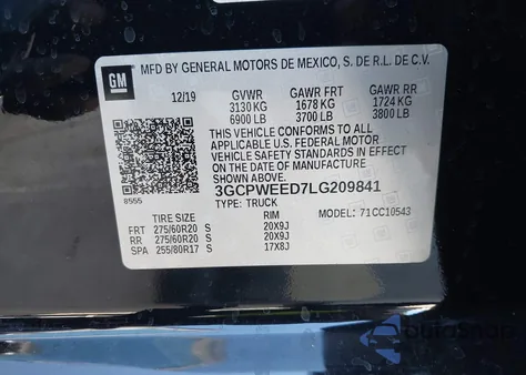 2020 Chevrolet Silverado 1500 2Wd Short Bed Ltz from USA, damaged, VIN 3GCPWEED7LG209841